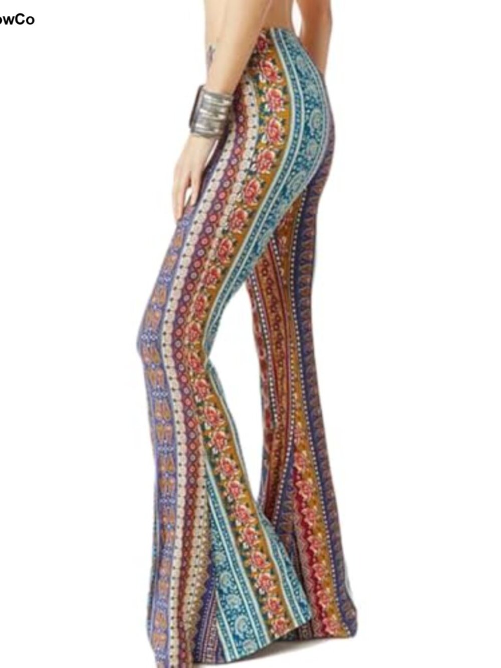 Womens Floral Print Stretch Bell Bottom Flare Palazzo Pants Yoga Trousers